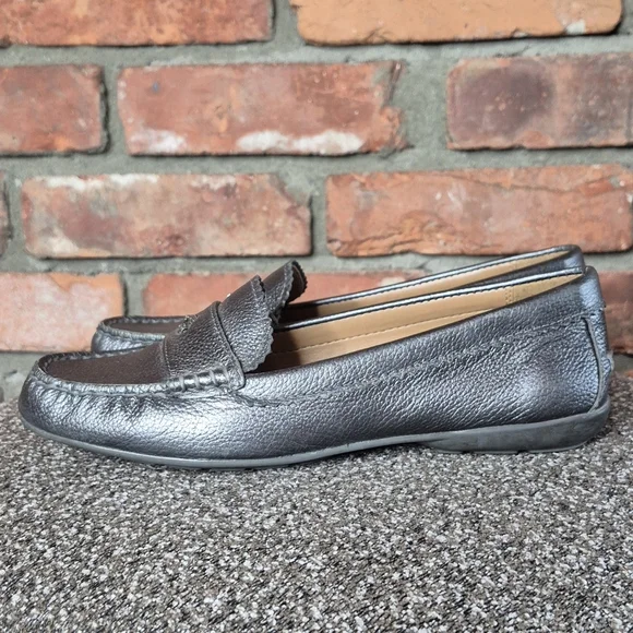 Coach Odette Metallic Pebbled Leather Loafers Size 7.5B Gunmetal Driving Shoes - Picture 3 of 11